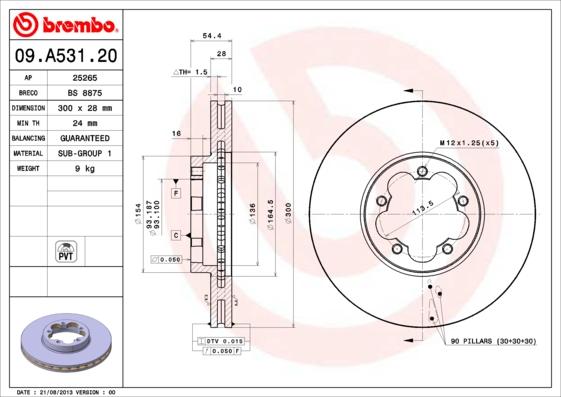 Brembo 09.A531.20 - Гальмівний диск autozip.com.ua