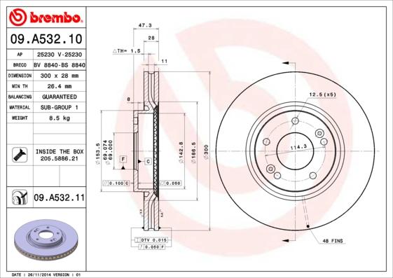 Brembo 09.A532.11 - Гальмівний диск autozip.com.ua