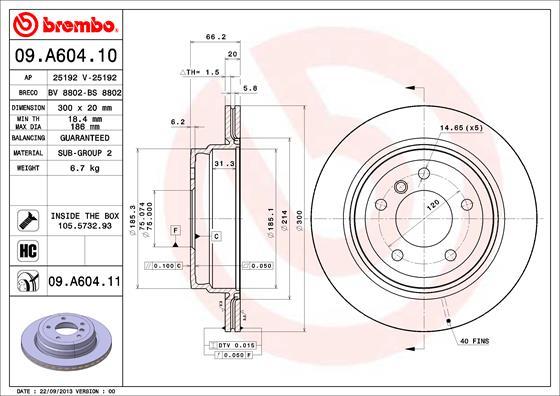 Brembo 09.A604.10 - Гальмівний диск autozip.com.ua