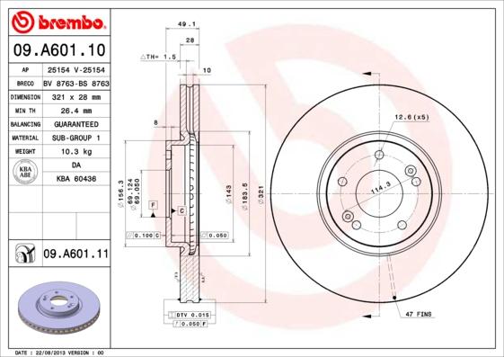 Brembo 09.A601.11 - Гальмівний диск autozip.com.ua