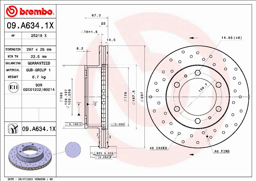Brembo 09.A634.1X - Гальмівний диск autozip.com.ua