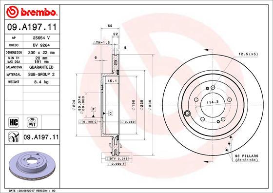 Brembo 09.A197.11 - Гальмівний диск autozip.com.ua