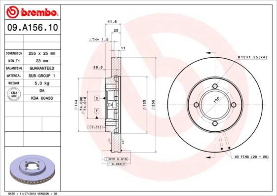 Brembo 09.A156.10 - Гальмівний диск autozip.com.ua