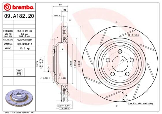 Brembo 09.A182.21 - Гальмівний диск autozip.com.ua