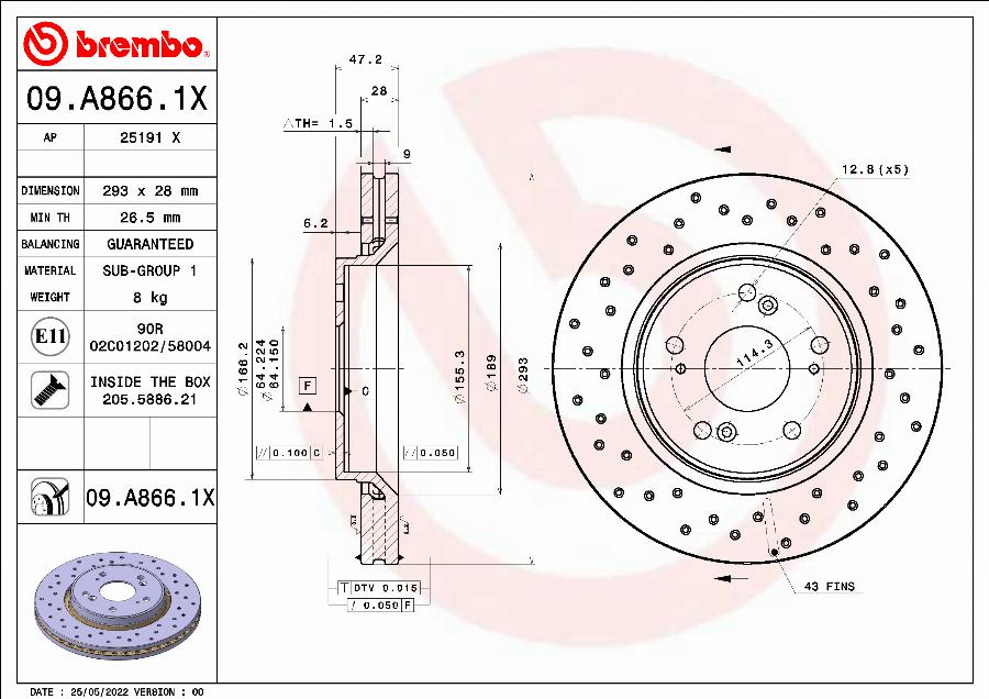Brembo 09.A866.1X - Гальмівний диск autozip.com.ua