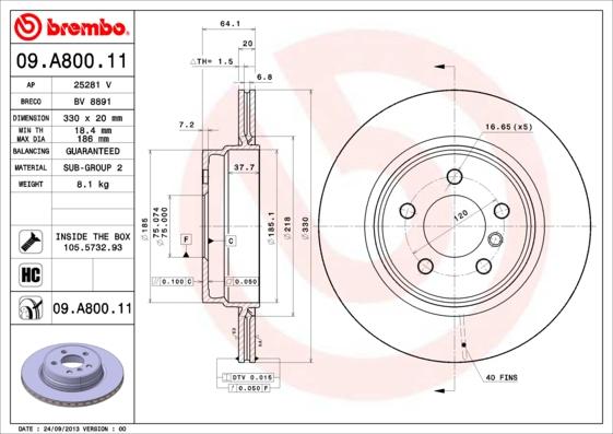 Brembo 09.A800.11 - Гальмівний диск autozip.com.ua
