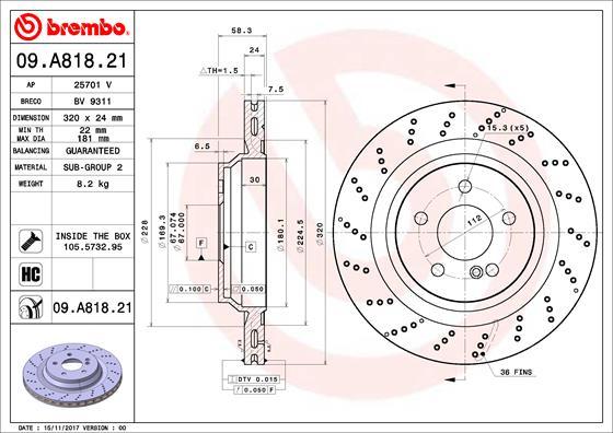 Brembo 09.A818.21 - Гальмівний диск autozip.com.ua