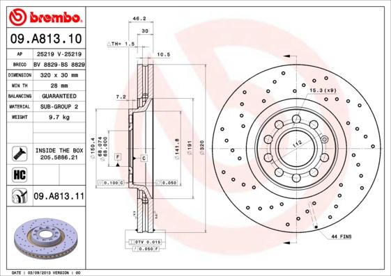 Brembo 09.A813.10 - Гальмівний диск autozip.com.ua