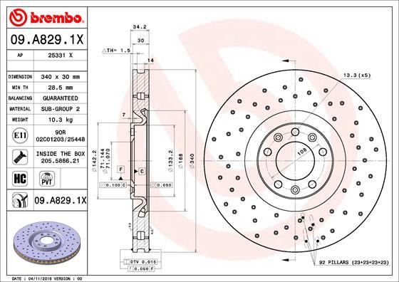 Brembo 09.A829.1X - Гальмівний диск autozip.com.ua