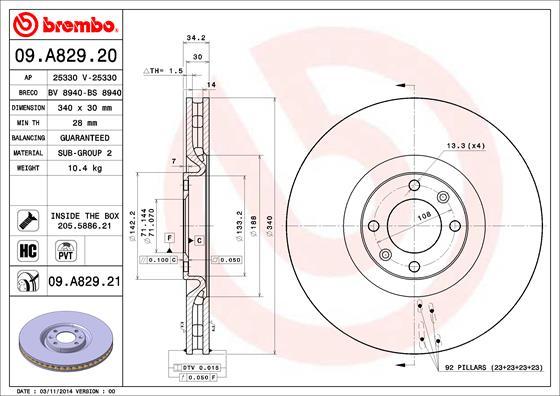 Brembo 09.A829.20 - Гальмівний диск autozip.com.ua