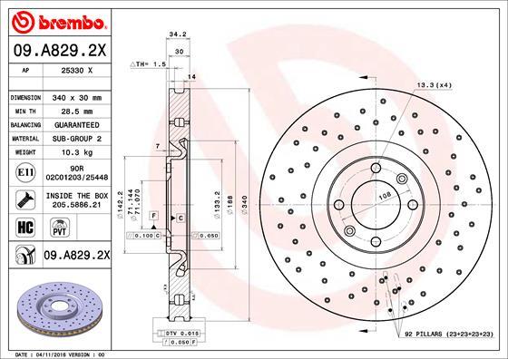 Brembo 09.A829.2X - Гальмівний диск autozip.com.ua