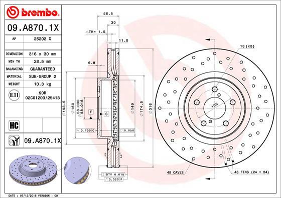 Brembo 09.A870.1X - Гальмівний диск autozip.com.ua