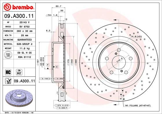 Brembo 09.A300.11 - Гальмівний диск autozip.com.ua