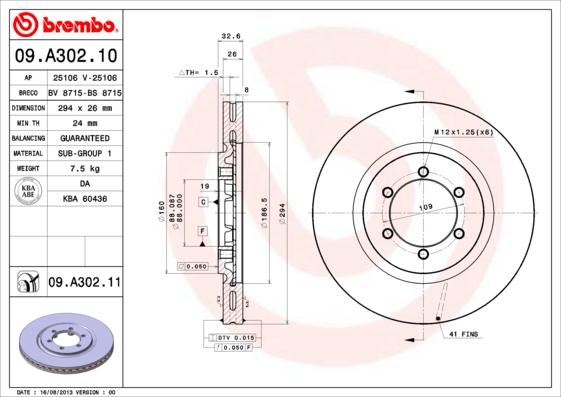 Brembo 09.A302.10 - Гальмівний диск autozip.com.ua