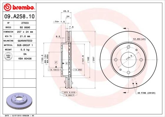 Brembo 09.A258.10 - Гальмівний диск autozip.com.ua