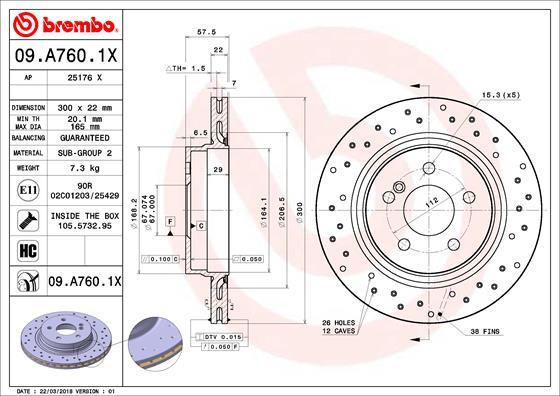 Brembo 09.A760.1X - Гальмівний диск autozip.com.ua