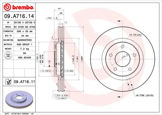 Brembo 09.A716.14 - Гальмівний диск autozip.com.ua