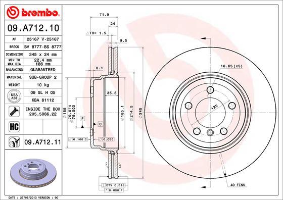 Brembo 09.A712.11 - Гальмівний диск autozip.com.ua