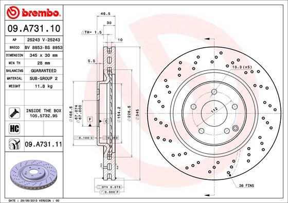 Brembo 09.A731.11 - Гальмівний диск autozip.com.ua