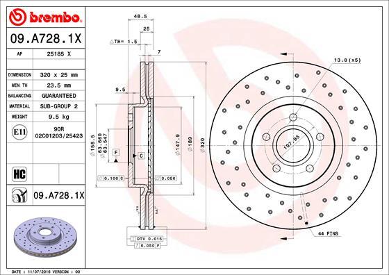 Brembo 09.A728.1X - Гальмівний диск autozip.com.ua