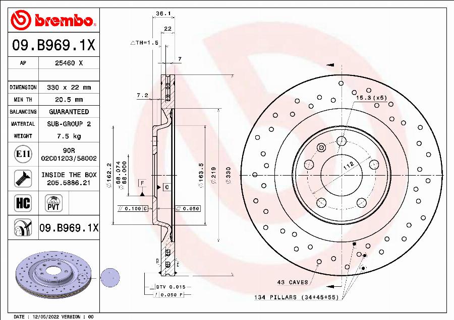 Brembo 09.B969.1X - Гальмівний диск autozip.com.ua