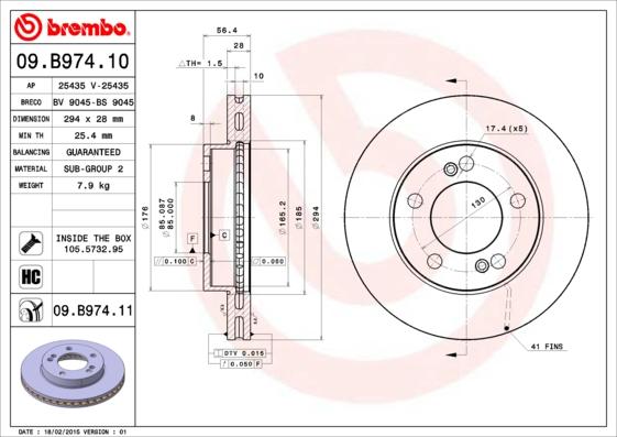 Brembo 09.B974.11 - Гальмівний диск autozip.com.ua