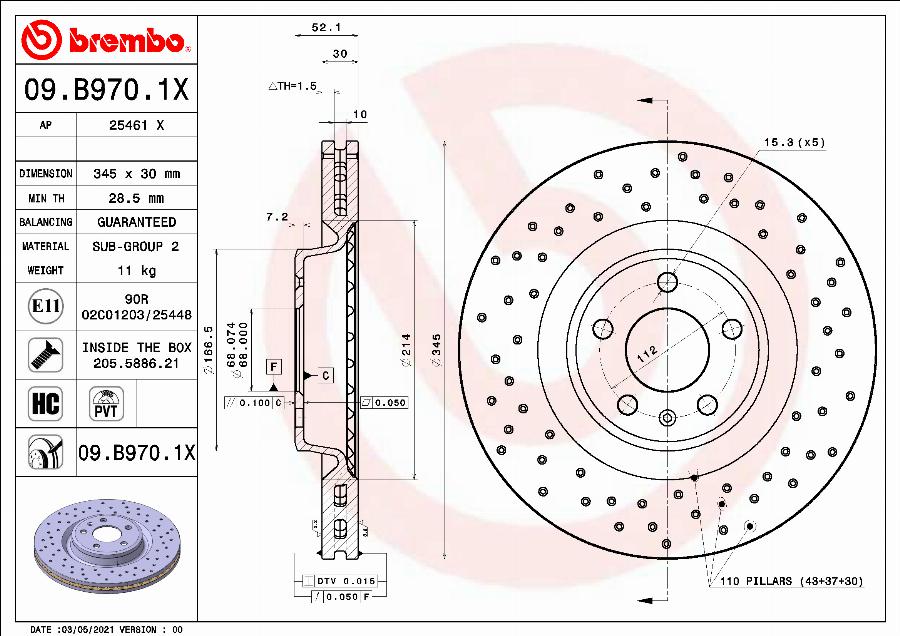 Brembo 09.B970.1X - Гальмівний диск autozip.com.ua