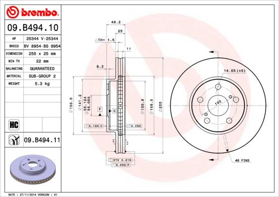 Brembo 09.B494.10 - Гальмівний диск autozip.com.ua