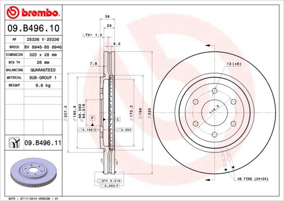 Brembo 09.B496.10 - Гальмівний диск autozip.com.ua
