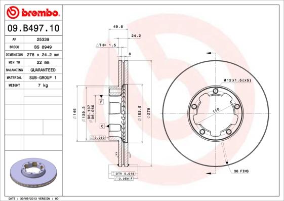 Brembo 09.B497.10 - Гальмівний диск autozip.com.ua