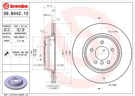 Brembo 09.B442.10 - Гальмівний диск autozip.com.ua