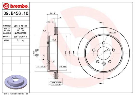 Brembo 09.B456.10 - Гальмівний диск autozip.com.ua