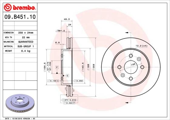 Brembo 09.B451.10 - Гальмівний диск autozip.com.ua