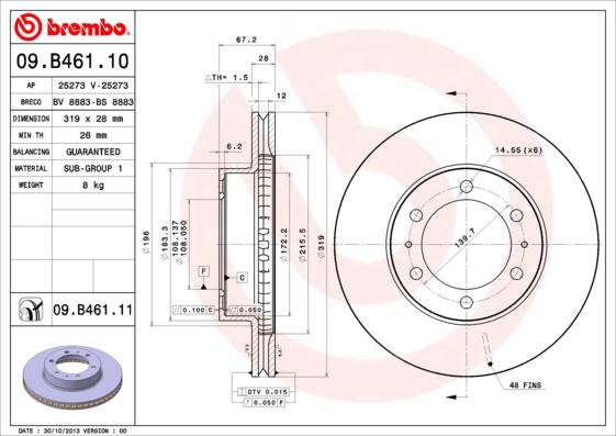 Brembo 09.B461.11 - Гальмівний диск autozip.com.ua