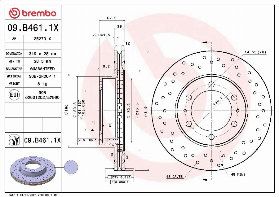 Brembo 09.B461.1X - Гальмівний диск autozip.com.ua