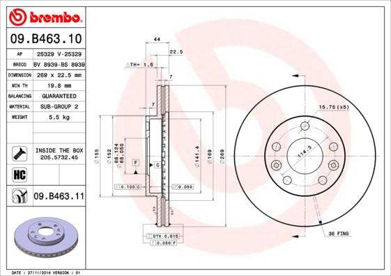 Brembo 09.B463.10 - Гальмівний диск autozip.com.ua