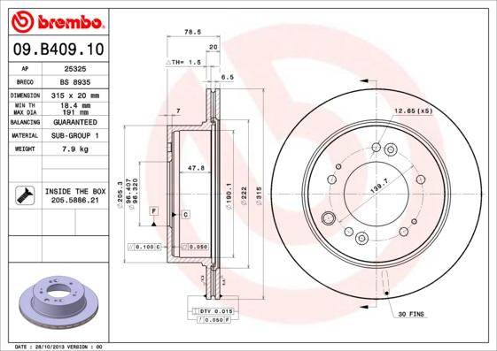 Brembo 09.B409.10 - Гальмівний диск autozip.com.ua