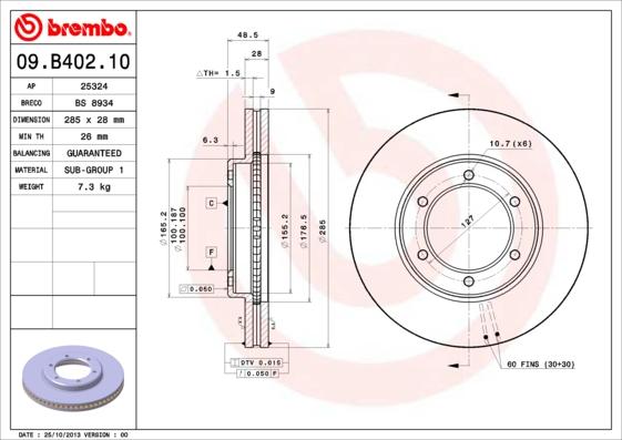 Brembo 09.B402.10 - Гальмівний диск autozip.com.ua