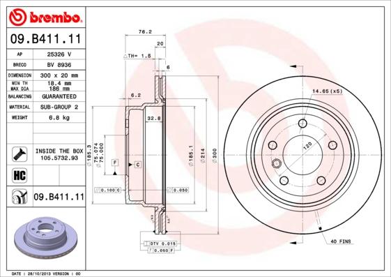 Brembo 09.B411.11 - Гальмівний диск autozip.com.ua