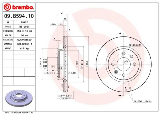 Brembo 09.B594.10 - Гальмівний диск autozip.com.ua