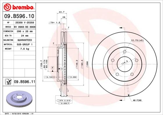 Brembo 09.B596.11 - Гальмівний диск autozip.com.ua