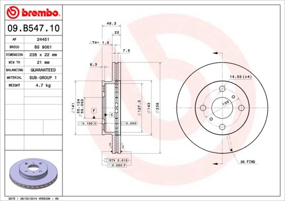 Brembo 09.B547.10 - Гальмівний диск autozip.com.ua