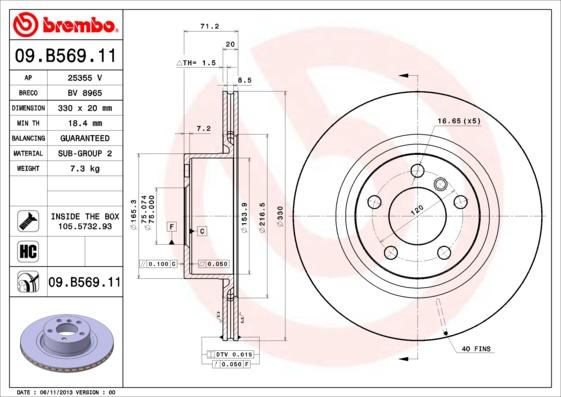 Brembo 09.B569.11 - Гальмівний диск autozip.com.ua