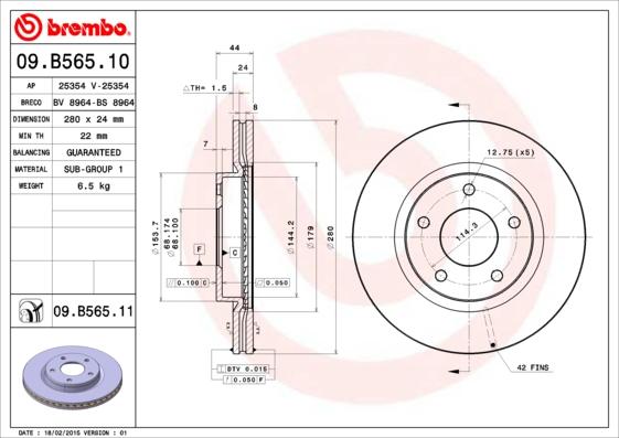 Brembo 09.B565.11 - Гальмівний диск autozip.com.ua