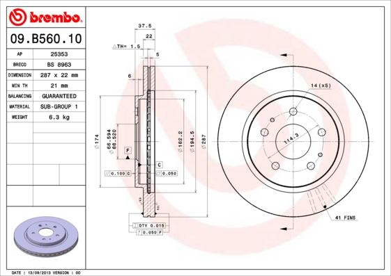 Brembo 09.B560.10 - Гальмівний диск autozip.com.ua