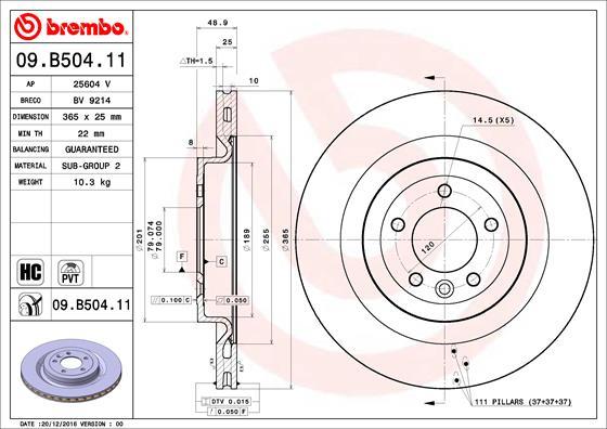 Brembo 09.B504.11 - Гальмівний диск autozip.com.ua