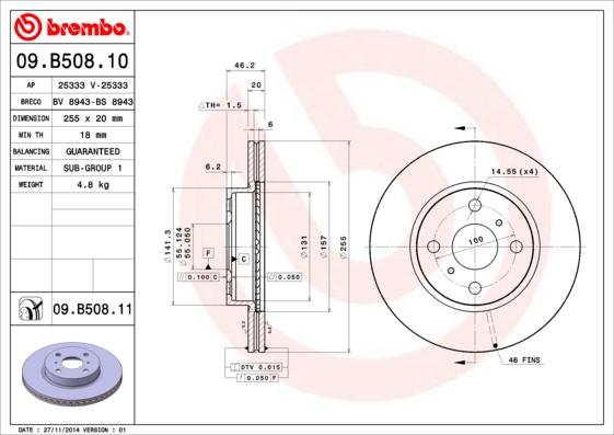 Brembo 09.B508.10 - Гальмівний диск autozip.com.ua