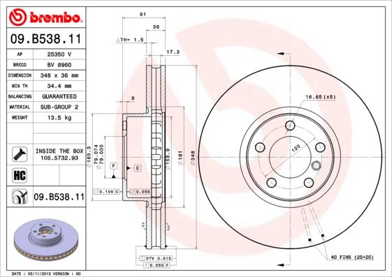 Brembo 09.B538.11 - Гальмівний диск autozip.com.ua