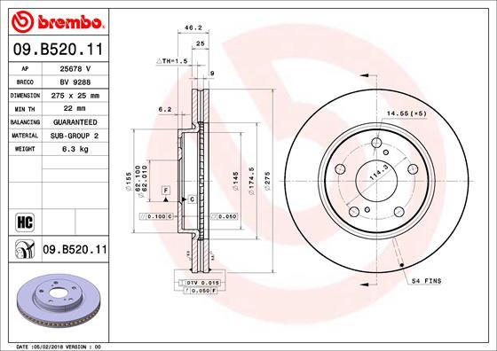 Brembo 09.B520.11 - Гальмівний диск autozip.com.ua