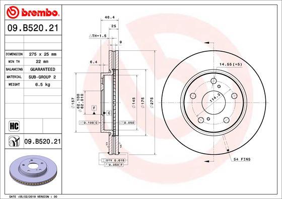 Brembo 09.B520.21 - Гальмівний диск autozip.com.ua
